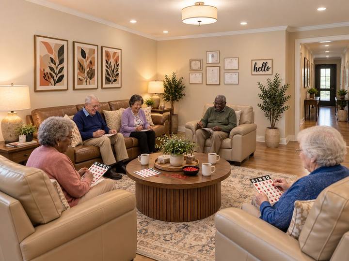 Residents enjoying a game of bingo together at Paradise Springs Baker Avenue