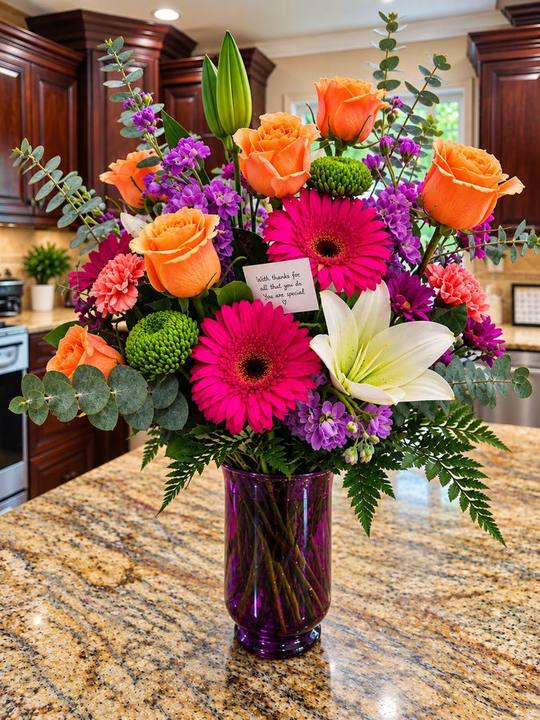 A bouquet of flowers sent by a grateful family to the Paradise Springs staff