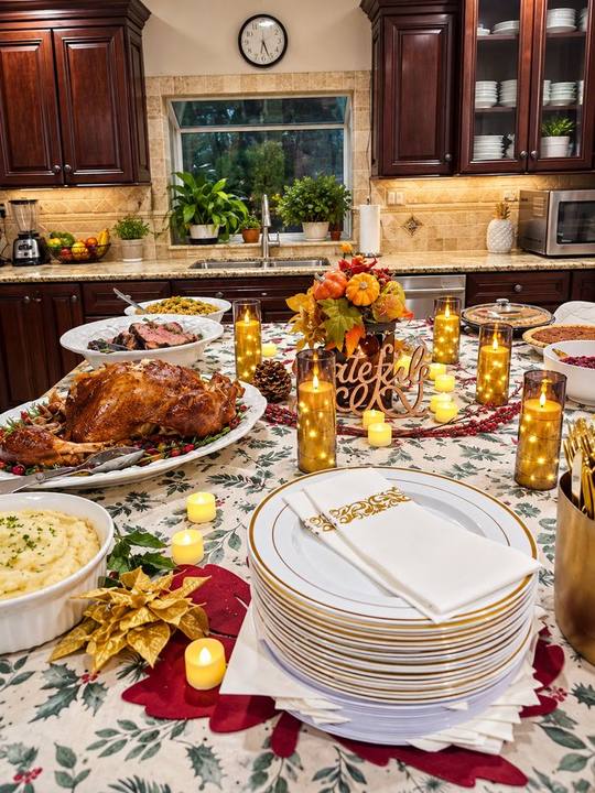 Home-cooked holiday dinner spread with turkey and pie, a tradition at both Paradise Springs homes